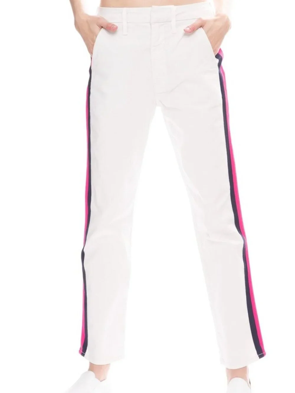 Mother The Straight Shaker Ankle Prep jeans, chalk/pink racer, VG used cond., 26